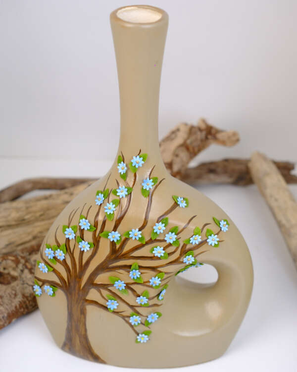 Soğuk Porselen Detaylı Polyester Vazo